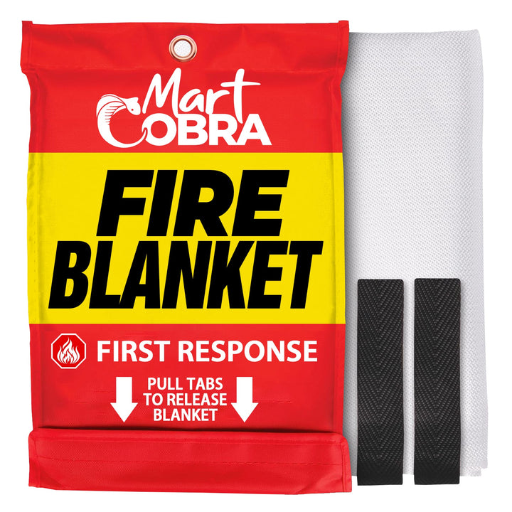 Mart Cobra Fire Blanket – red and yellow first response emergency fire safety blanket with pull tabs to release