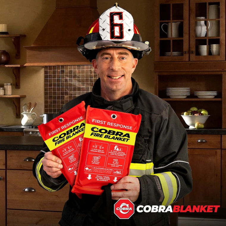 Mart Cobra fire blanket smothering a kitchen grease fire